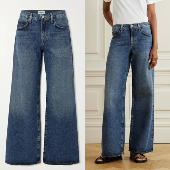 Agolde Clara Jeans Noise 28 Baggy Mid-Rise Flared Wide Leg Organic Jeans Blue